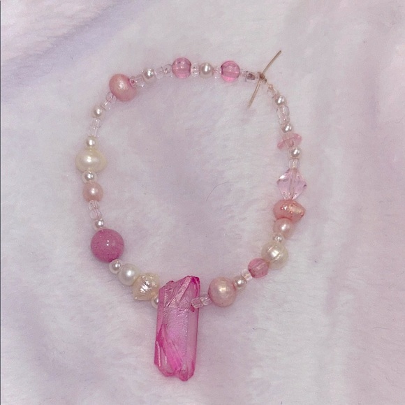 Elegant Pink crystal quartz rhodonite freshwater pearl Beaded Bracelet - Picture 1 of 2
